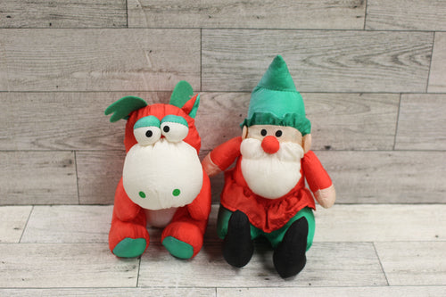 Set of 2 Soft Dreams Nylon Christmas Elf & Moose - Used