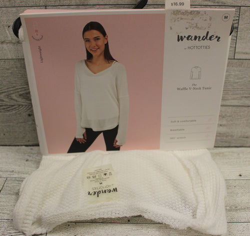 Wander Hotties Waffle V-NeckTunic - Ivory - Medium - New