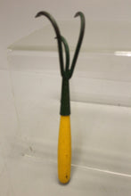 Load image into Gallery viewer, Vintage 3 Tine Garden Tool - Cultivator - Yellow Wood Handle - Used