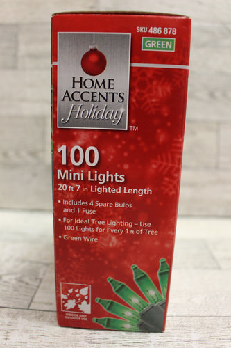 Home Accents Holiday 100 Green Incandescent Mini Lights - New