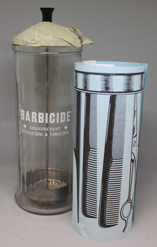 Vintage Barbicide Salon Tool Disinfecting Glass Soaking Jar with Paperwork - New