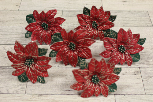Set of 6 Christmas Poinsettia Napkin Rings - Used