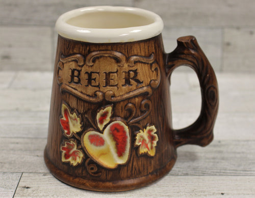 Treasure Craft Wood Barrel Look Beer Mug Stein - Red Yellow Apple - Used
