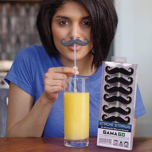 Stache Straws - 6 Mustache Clips - Birthday Party Funny Clips - Black - New