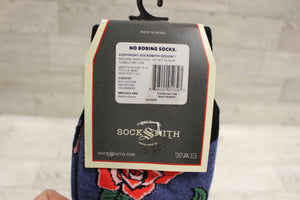 Sock Smith Men's Graphic Cotton Crew Socks - 10-13 - Navy Heather - New