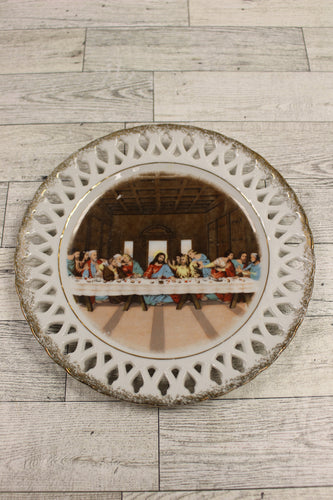 Vintage UCAGCO Open Lace Plate - Last Supper with Gold Trim - 8