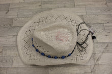 Load image into Gallery viewer, Vanmuss Straw Cowboy Hat with Teal Beads - New