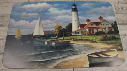Reversible Lighthouse Beach Sailboat Scene Placemat - Used