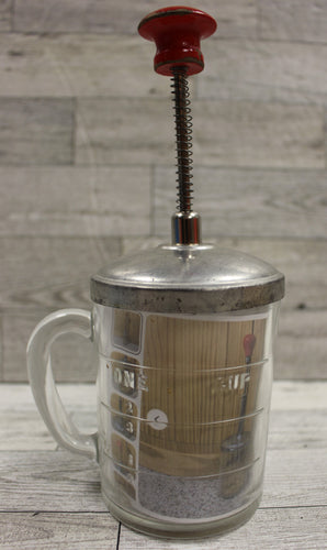 Anchor Hocking Nut Chopper Glass Jar with Metal Lid - Red - Used