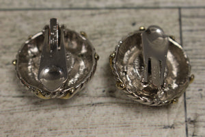 Vintage Fake Faux Clip On Earrings - Black Silver & Gold Tone - Used