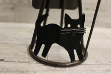 Load image into Gallery viewer, Vintage Halloween Black Metal Witch with Cat Candle Holder Sculpture - Used