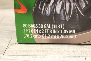 30 Gallon Large Trash Bags with Drawstring - Pack of 80 Bags - Tear Defense -New