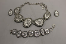 Load image into Gallery viewer, Silver-Tone Faux Turquoise Necklace, Bracelet, and Earrings Set - Used