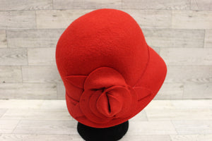 Nine West Ladies Wool/Felt Hat with Side Flower - Red - Used