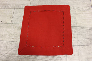 Pack of 12 Hemstitch Cloth Cocktail Napkins - 6 inch - Red - Used