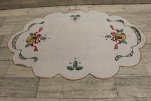 Load image into Gallery viewer, Vintage Christmas Embroidered Oval Dolly Placemat - Set of 2 - Scallops - Used