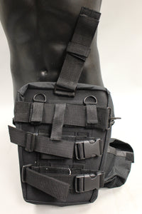 Tactical Drop Leg Utility Dump Pouch / Gas Mask Bag with Shoulder Strap - Black