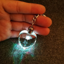 Load image into Gallery viewer, Crystal Heart with Etched Rose Light Up Keychain - White - New