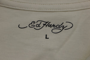 Ed by Ed Hardy Embroidered Chest LogoT Shirt - Large - Ivory - New