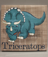 Load image into Gallery viewer, Pack of 2 Dinosaur Room Wall Art Decor Signs - Stegosaurus Triceratops - 12x12
