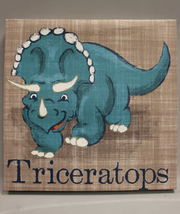 Pack of 2 Dinosaur Room Wall Art Decor Signs - Stegosaurus Triceratops - 12x12