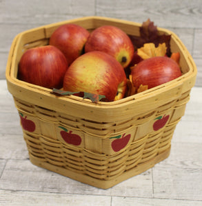 Woven Wicker Basket with Apples & Leaves - Fall Decoration - Used