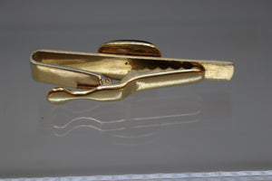 Black Stone Tie Clip - Gold Colored - Used