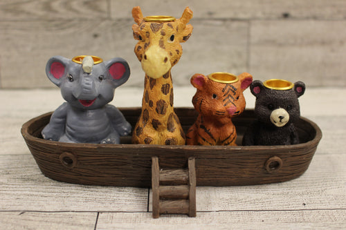 Noah's Ark Candle Holder Set of 4 with Boat - Used