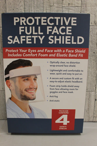 Protective Full Face Safety Shield - Pack of 4 -With Comfort Foam & Elastic Band