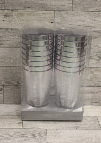 Elegant Clear with Silver Trim Premium Plastic 16oz. Tumblers - New