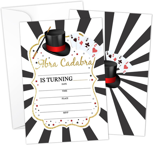 Abra Cadabra Magician Hat Poker Birthday Invitation Cards w/ Envelopes -20 Count