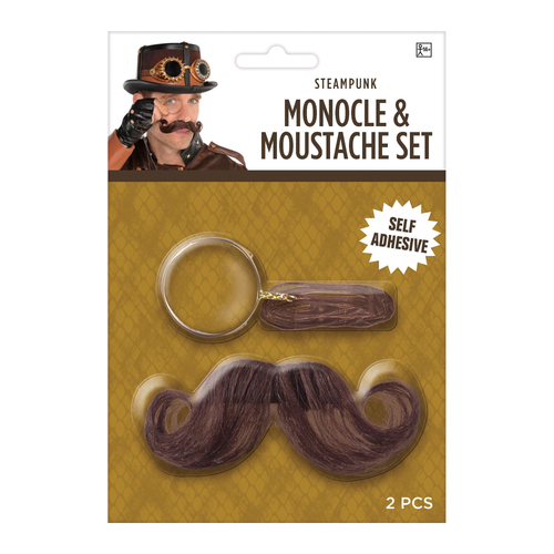 Steampunk Monocle & Moustache Set - Self Adhesive - New