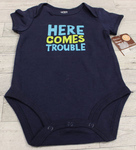 Carter's Baby Bodysuit - Here Comes Trouble - 12 Months - Navy Blue - New