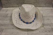 Load image into Gallery viewer, Vanmuss Straw Cowboy Hat with Teal Beads - New