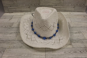 Vanmuss Straw Cowboy Hat with Teal Beads - New