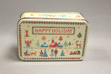 Load image into Gallery viewer, Vintage Cross Stitch Happy Holiday Christmas Tin - Rectangular Shaped- Used