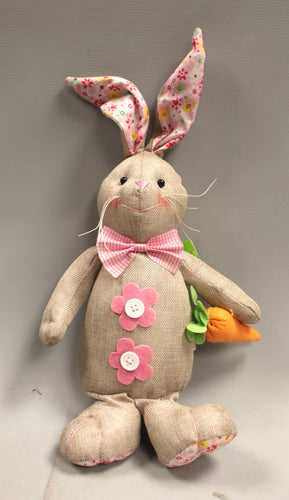 Easter Burlap Stuffed Bunny Rabbit Holding Carrot - New