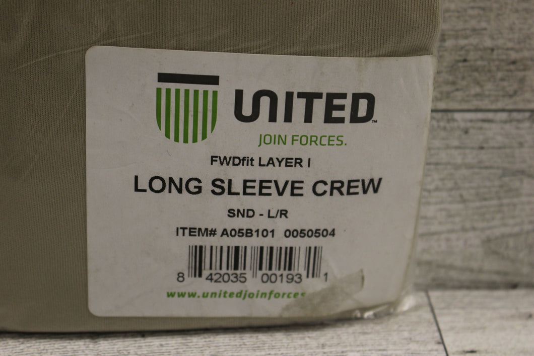 United Long Sleeve Base Crew T-Shirt - Large Regular - Sand Tan - Choose Layer