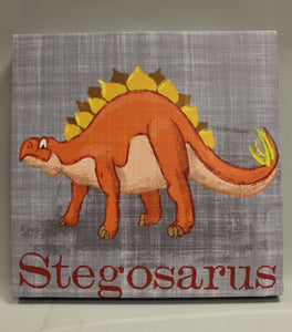 Pack of 2 Dinosaur Room Wall Art Decor Signs - Stegosaurus Triceratops - 12x12