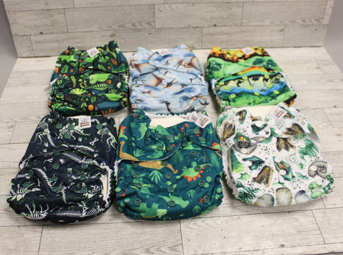 Lot of 6 Mama Koala Dinosaur Diapers with Lining - NWOT