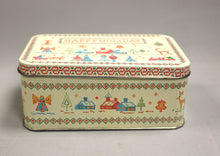 Load image into Gallery viewer, Vintage Cross Stitch Happy Holiday Christmas Tin - Rectangular Shaped- Used
