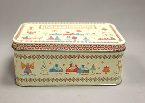 Vintage Cross Stitch Happy Holiday Christmas Tin - Rectangular Shaped- Used