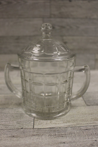 Vintage Hazel Atlas Colonial Block Glass Sugar Bowl with Lid - 5.5