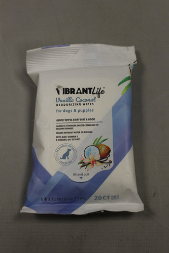 Vibrant Life Vanilla Coconut Deodorizing Wipes For Dogs - New