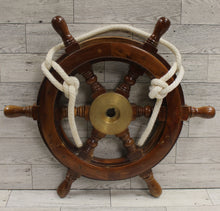 Load image into Gallery viewer, 16&quot; Wooden Nautical Brass Ship Boat Steering Wheel Wall Decor