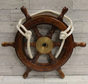 16" Wooden Nautical Brass Ship Boat Steering Wheel Wall Decor