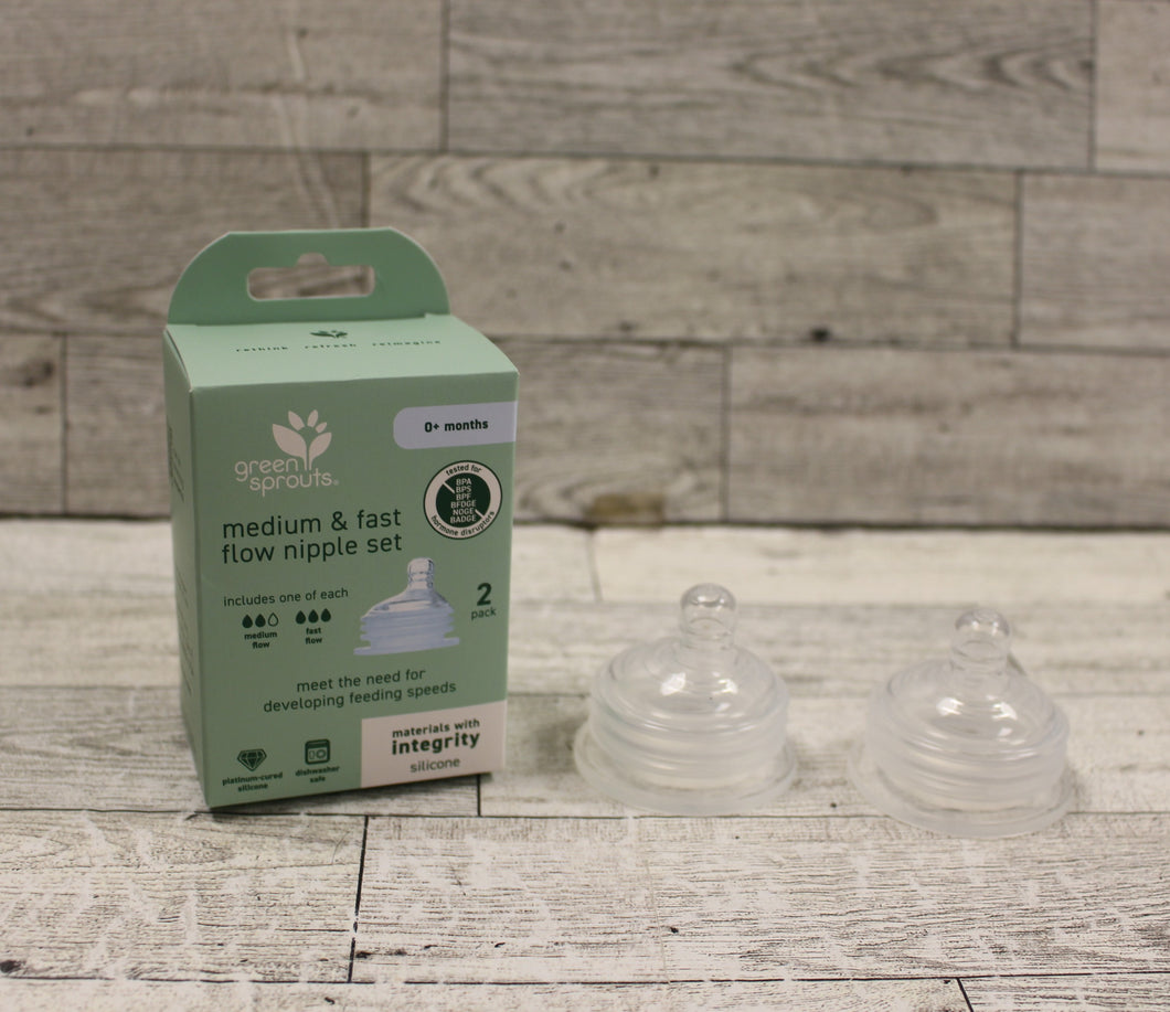 Green Sprouts Medium & Fast Flow Nipple Set - New