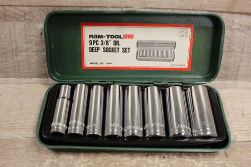 Vintage Ram-Tool 9 pc Deep Wall Socket Wrench Set 3/8