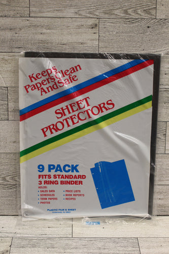 Plastic Film & Sheet Company 9-Pack Sheet Protectors To Fit 3-Ring Binder -New
