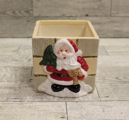 Christmas Santa Ceramic Square Holiday Cube for Candles or Crafts - New